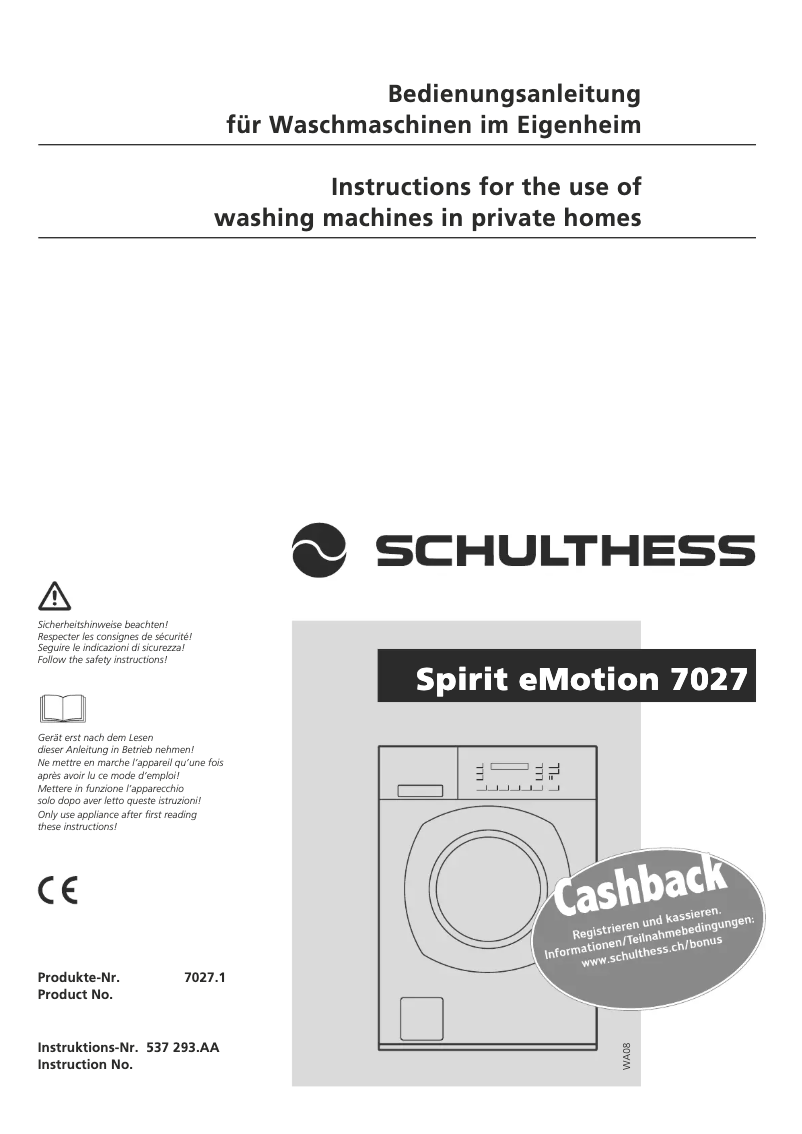 Page 1 de la notice Manuel utilisateur Schulthess Spirit eMotion 7027