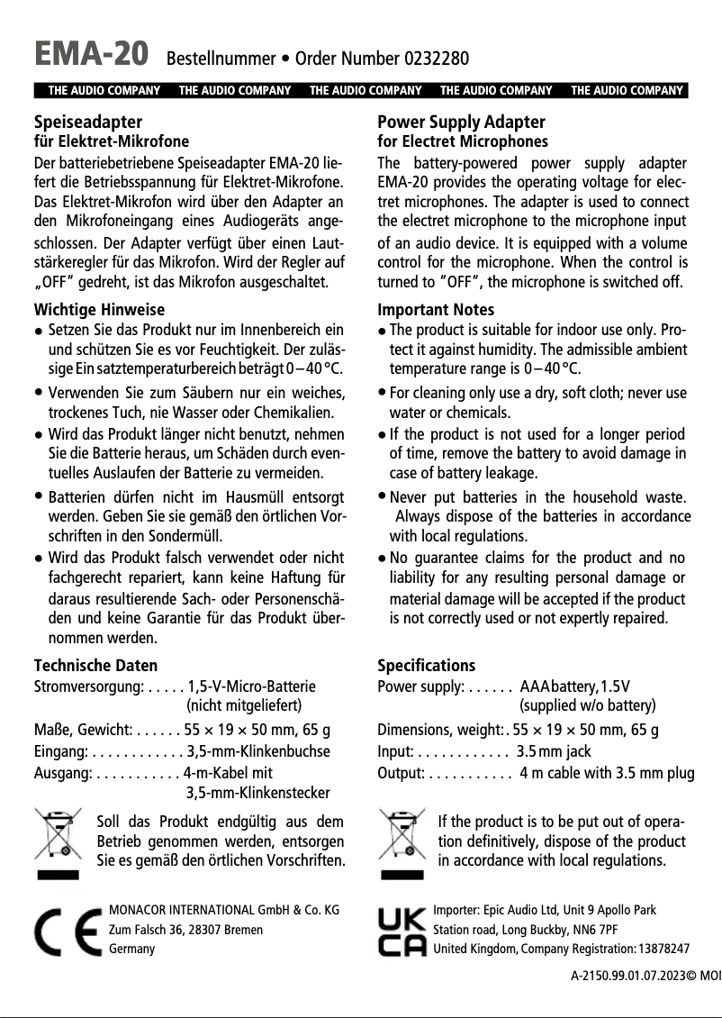 Image de la première page du manuel de l'appareil EMA-20