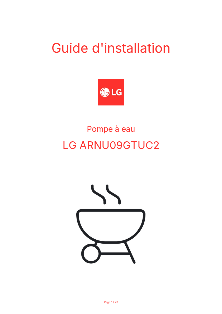 Page n°1 - Guide d'installation LG ARNU09GTUC2