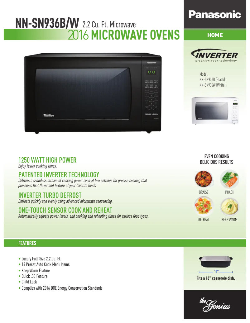Page 1 de la notice Fiche technique Panasonic NN-SN936W