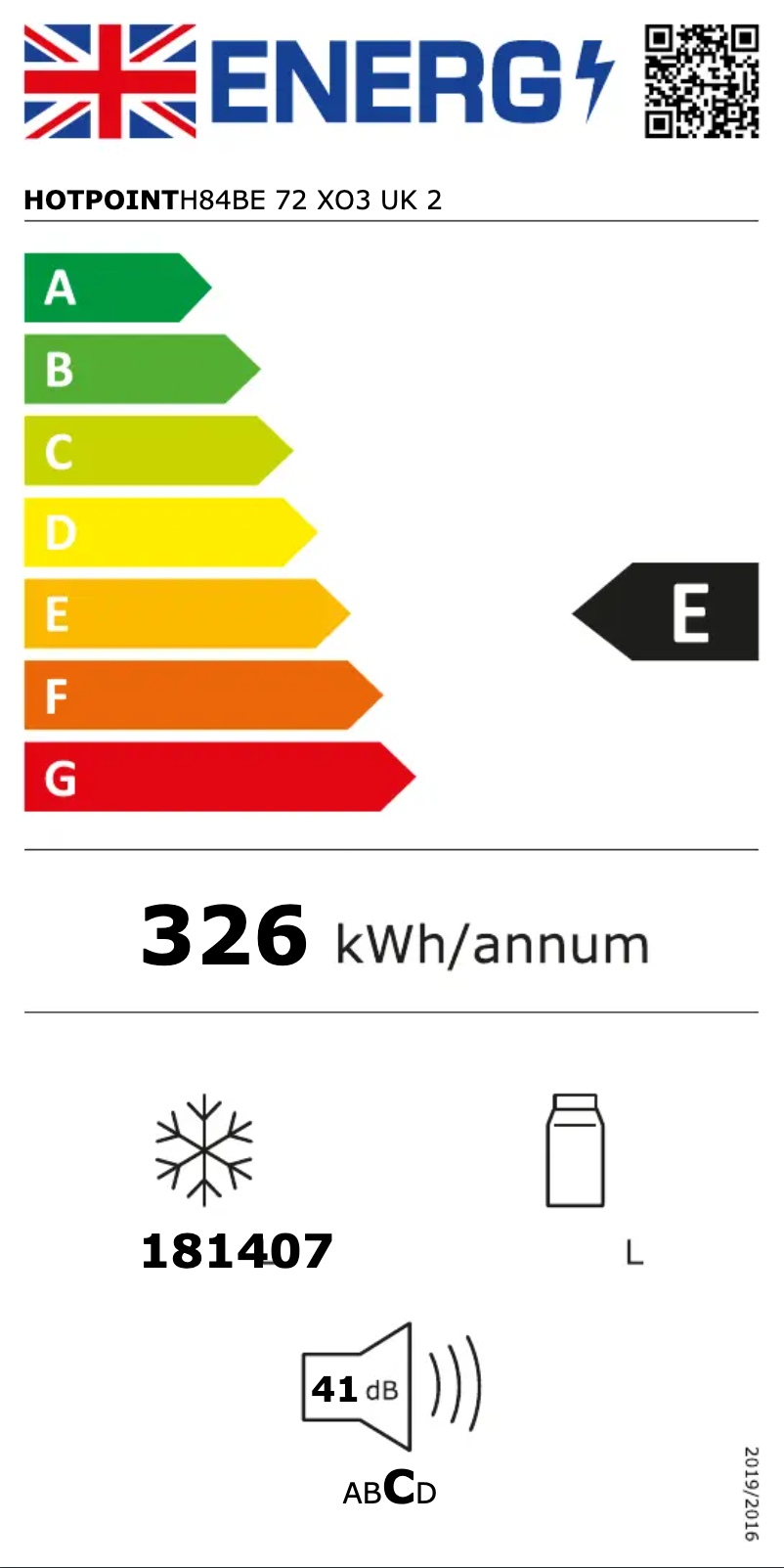 Page 1 de la notice Label énergétique Hotpoint H84BE 72 XO3 UK