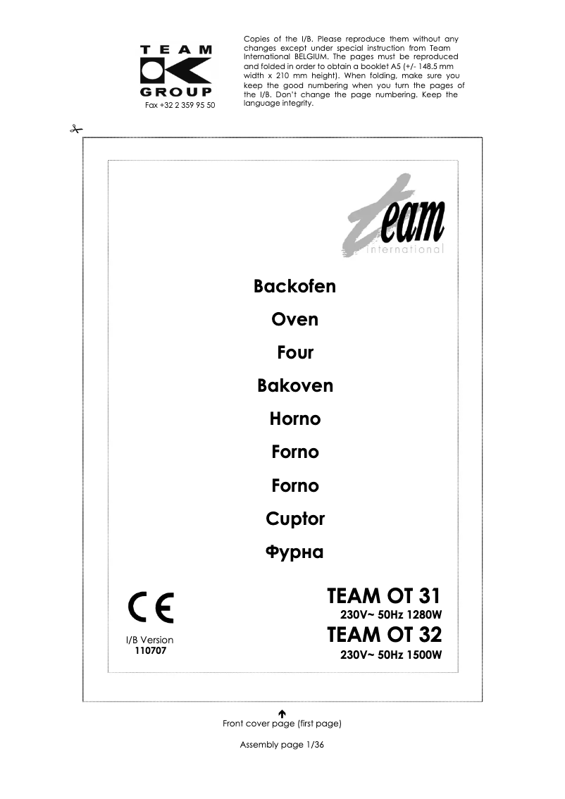 Page 1 de la notice Manuel utilisateur Team OT 31