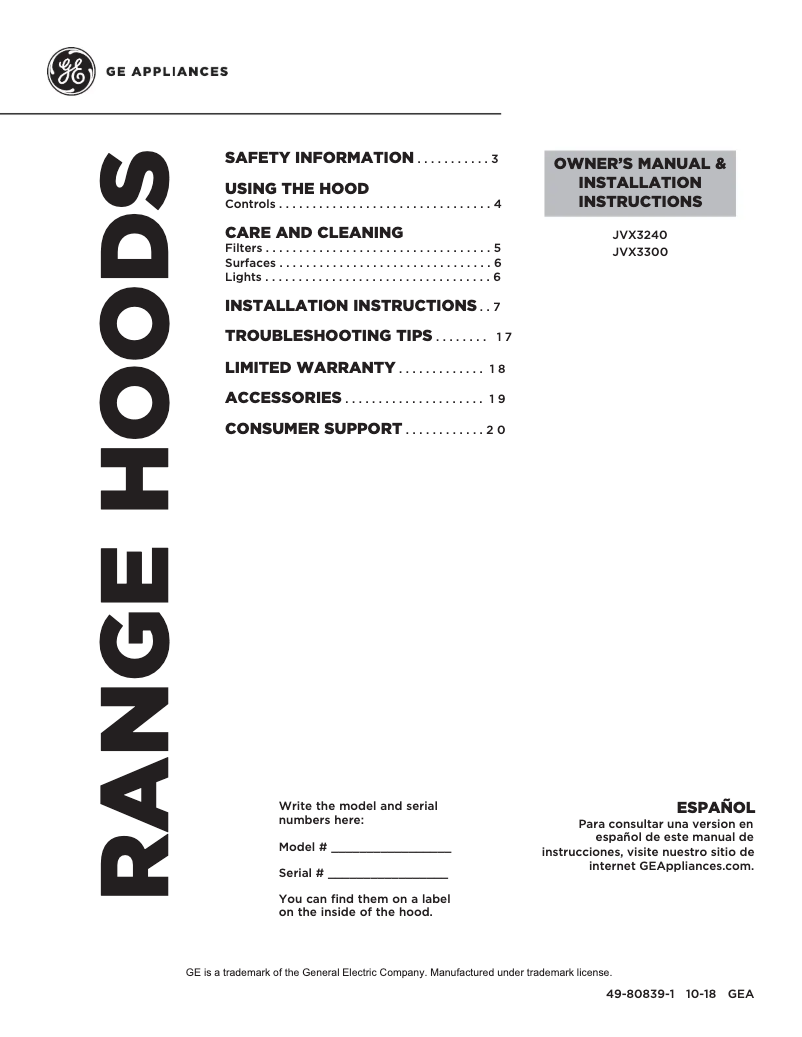 Page 1 de la notice Guide d'installation GE JVX3300DJBB