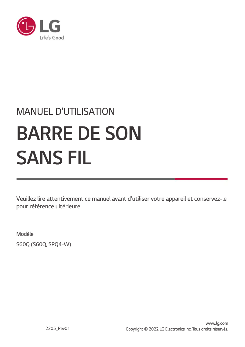 Page 1 de la notice Manuel utilisateur LG S60Q