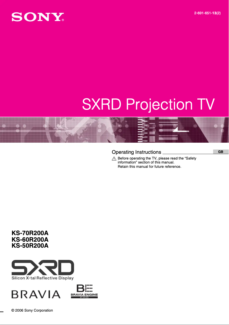 Page 1 de la notice Manuel utilisateur Sony KS-50R200A