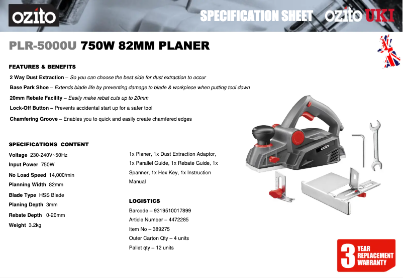 Página 1 del manual Ficha técnica Ozito PLR-5000U