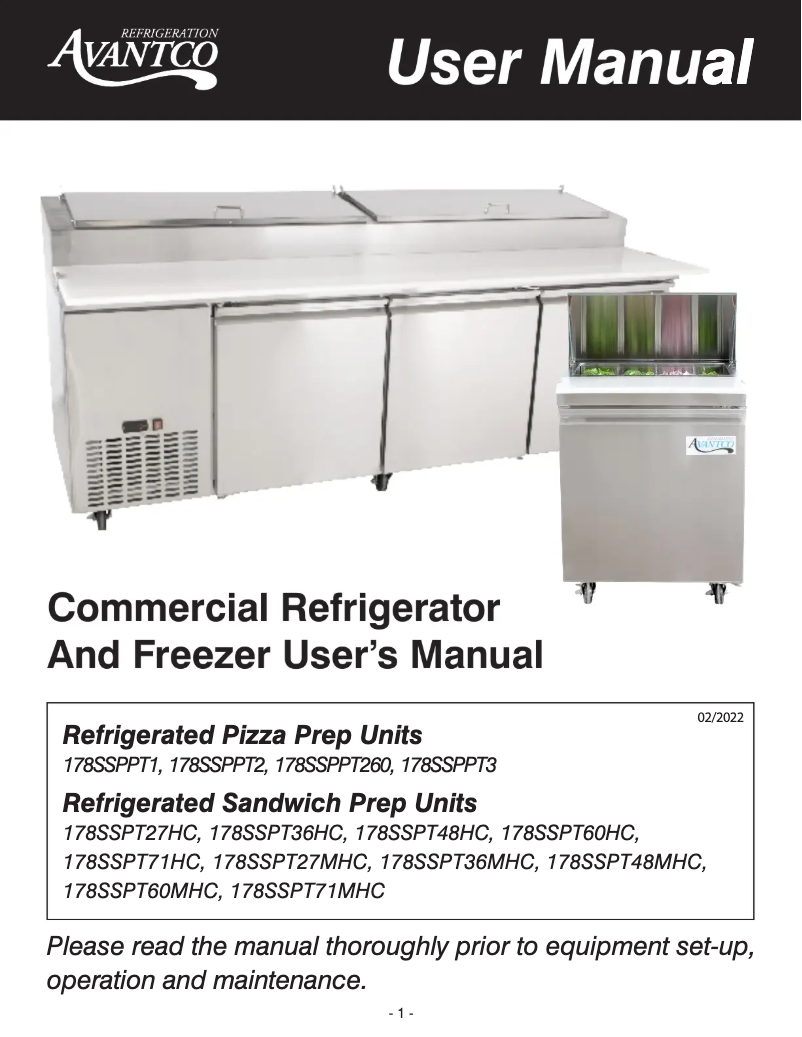 Página 1 del manual Manual de usuario Avantco SS-PT-27M-HC