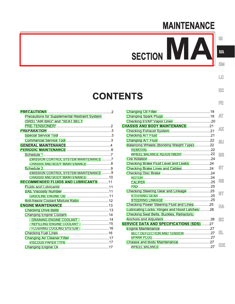 Page 1 de la notice Manuel d'utilisation et d'entretien Infiniti I30 (2001)