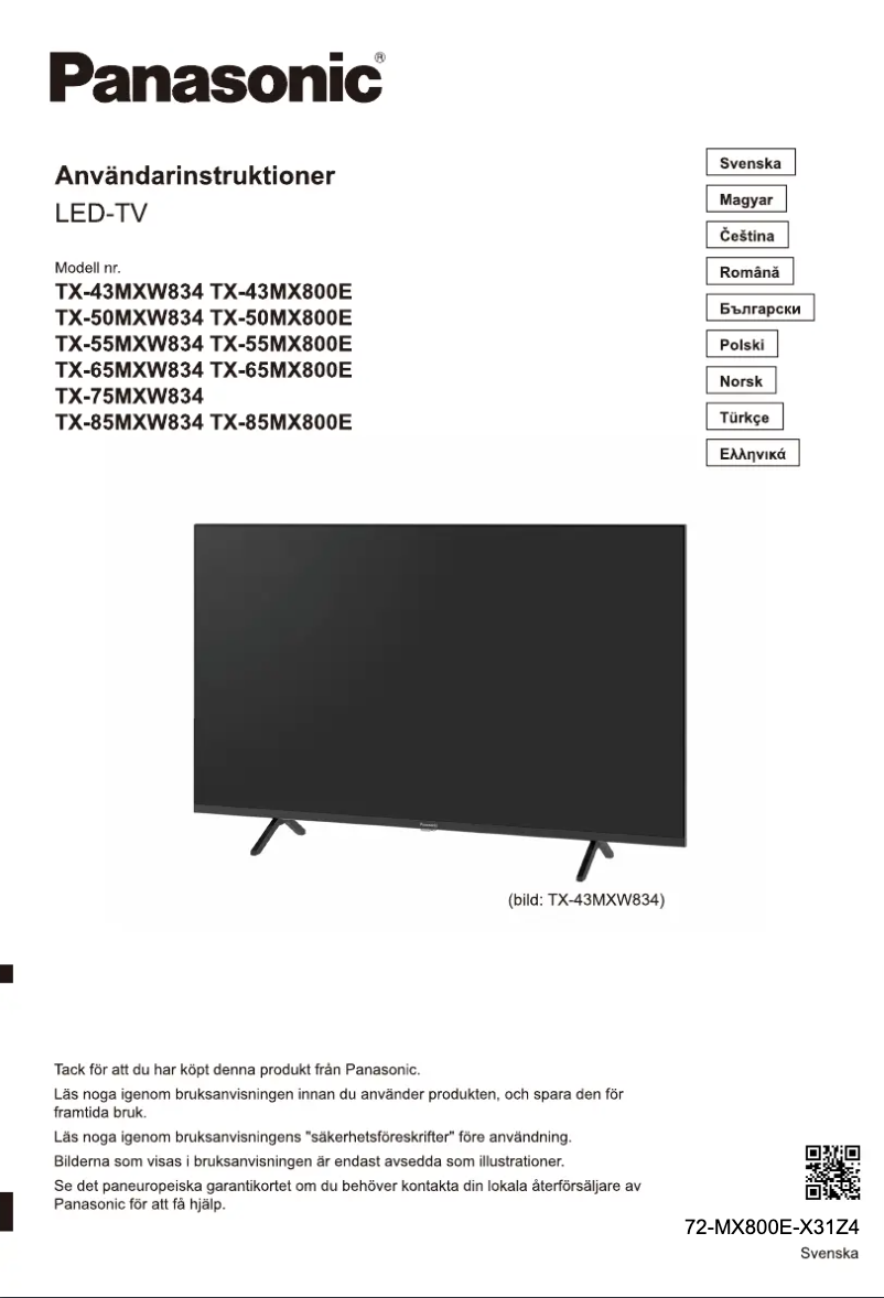 Page 1 of the manual User Manual Panasonic TX-85MX800E