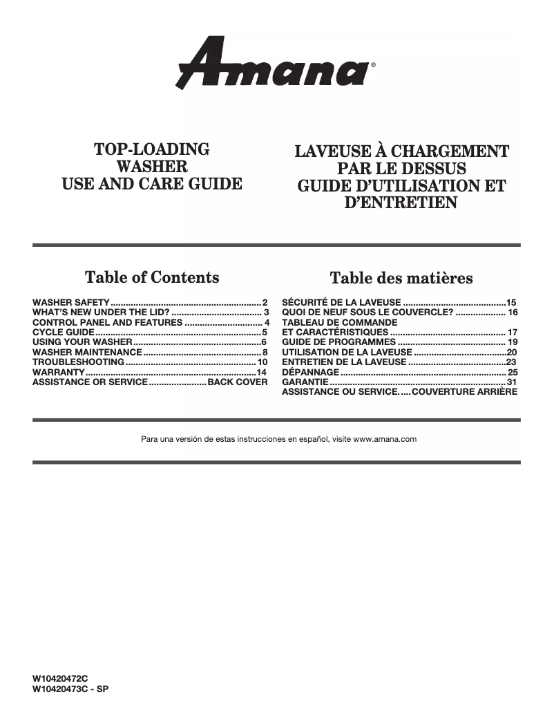 Page n°1 - Manuel utilisateur Amana NTW4631BQ