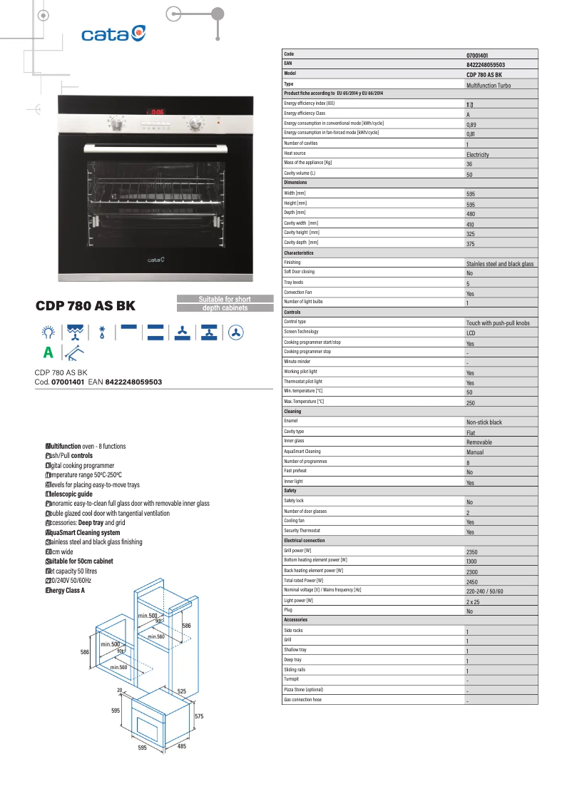 Page 1 de la notice Fiche technique CATA CDP 780 AS BK