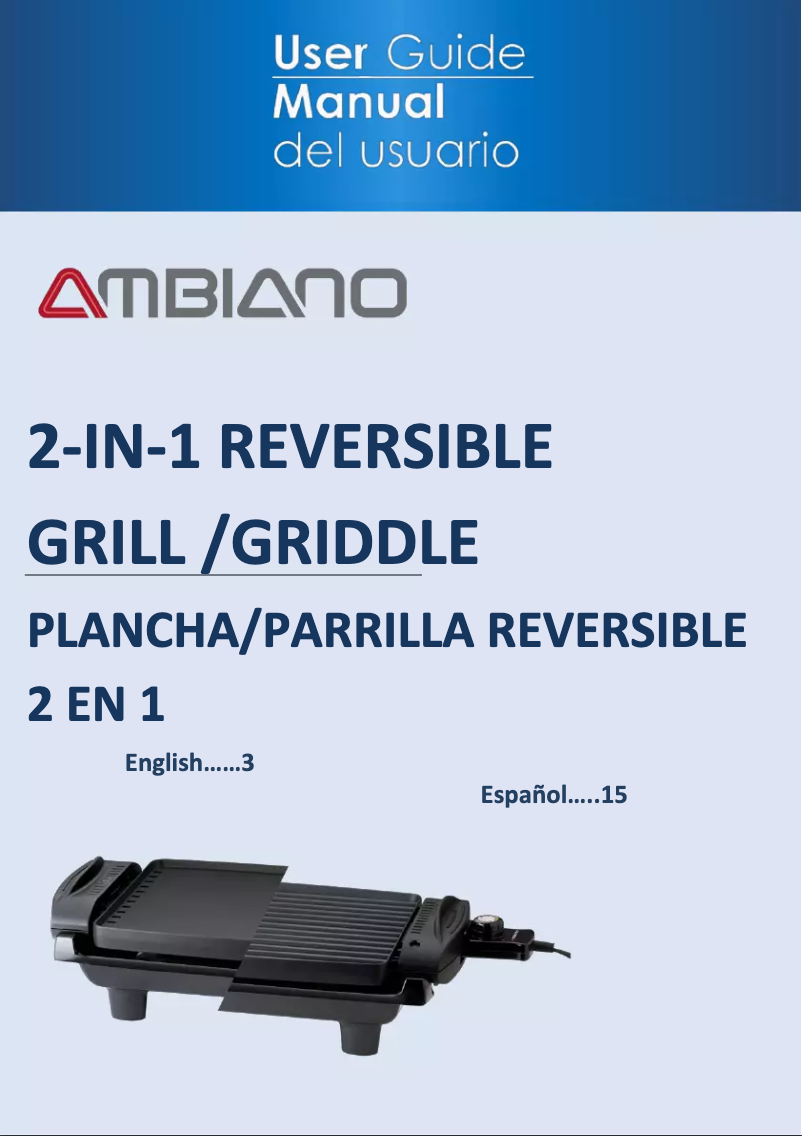 Page n°1 - Manuel utilisateur Ambiano 2-in-1 Reversible Grill/Griddle DF-608B