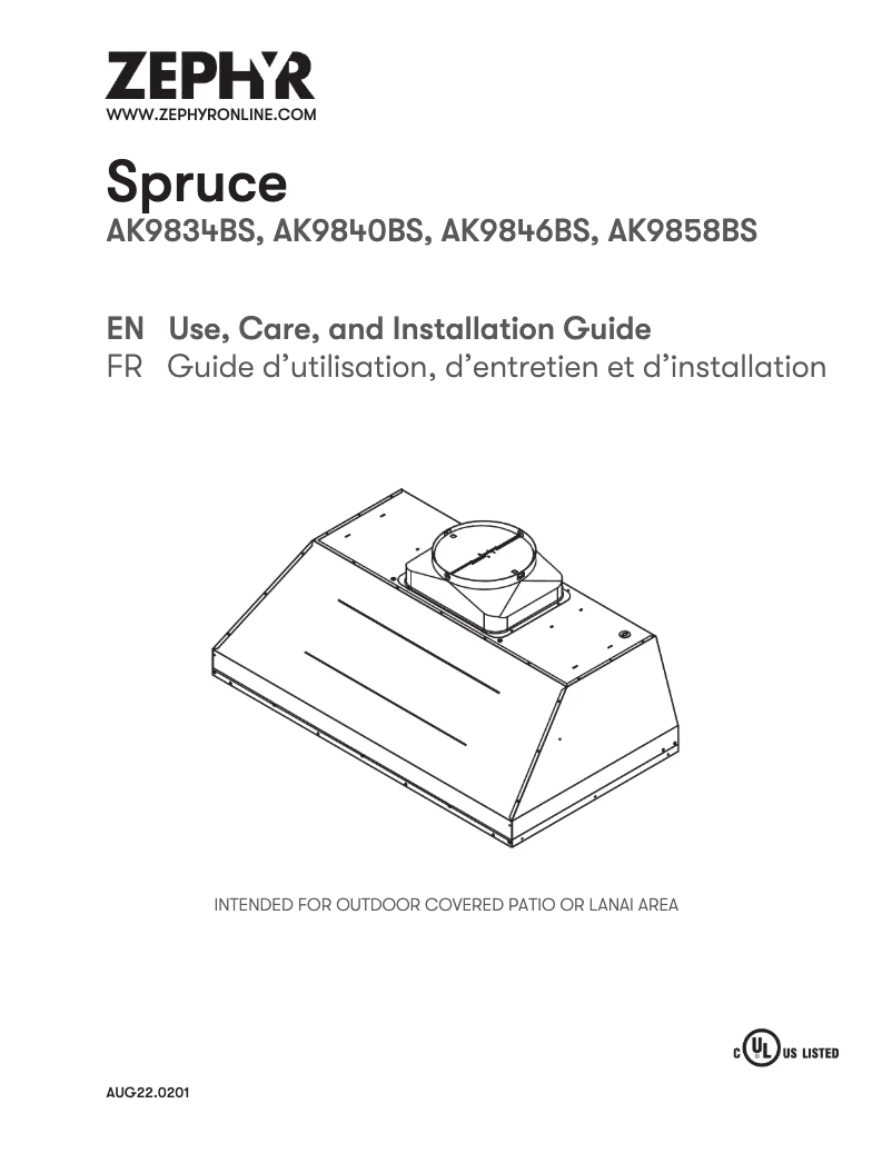 Page 1 de la notice Guide d'installation Zephyr Spruce AK9846BS