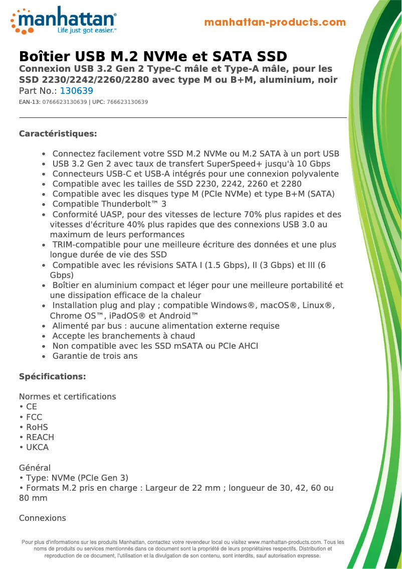 Page 1 de la notice Fiche technique Manhattan 130639