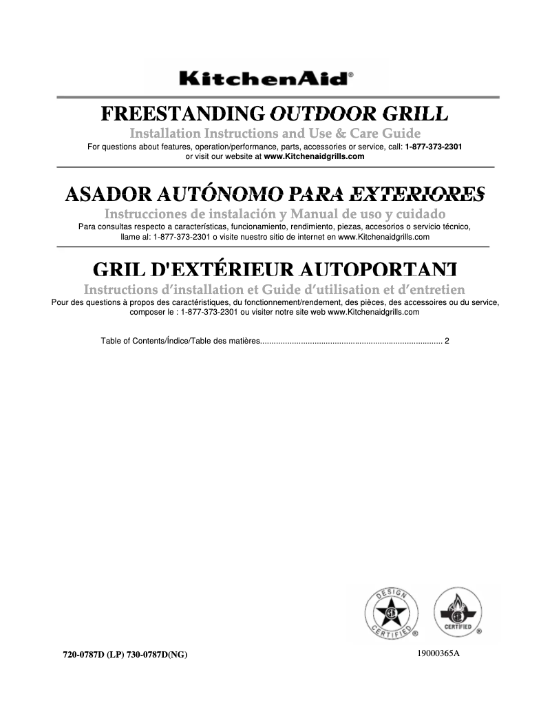 Page 1 of the manual User Manual KitchenAid 730-0787D