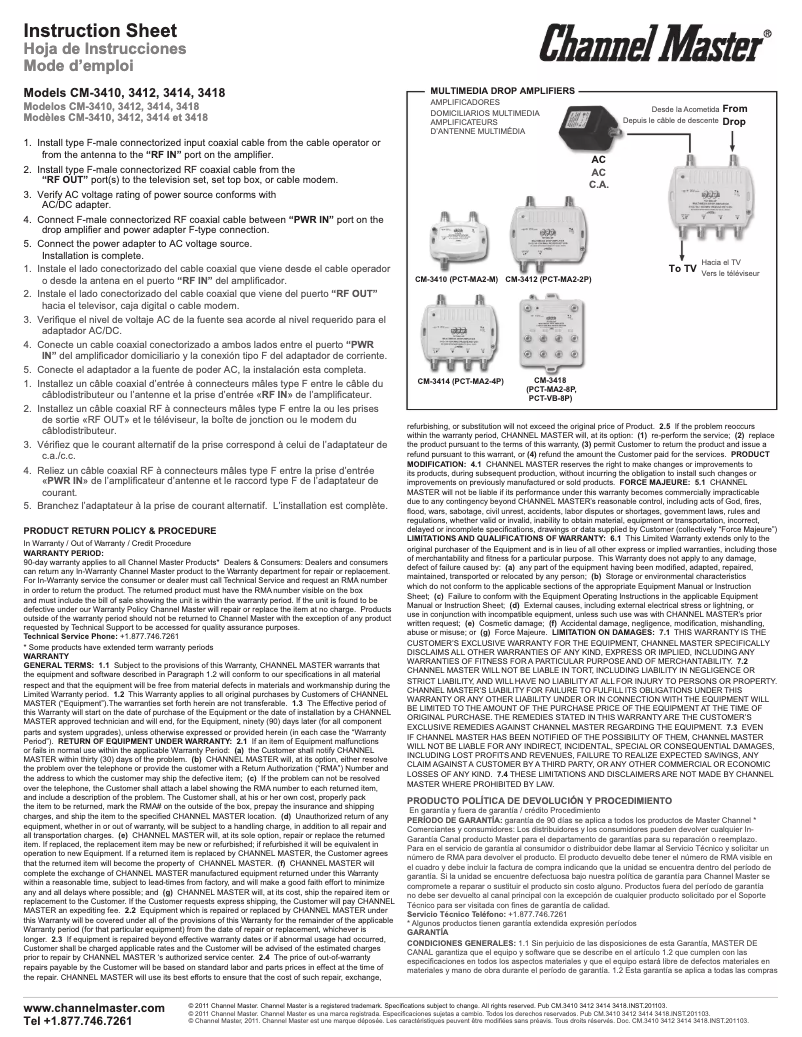 Page n°1 - Manuel utilisateur Channel Master CM3414