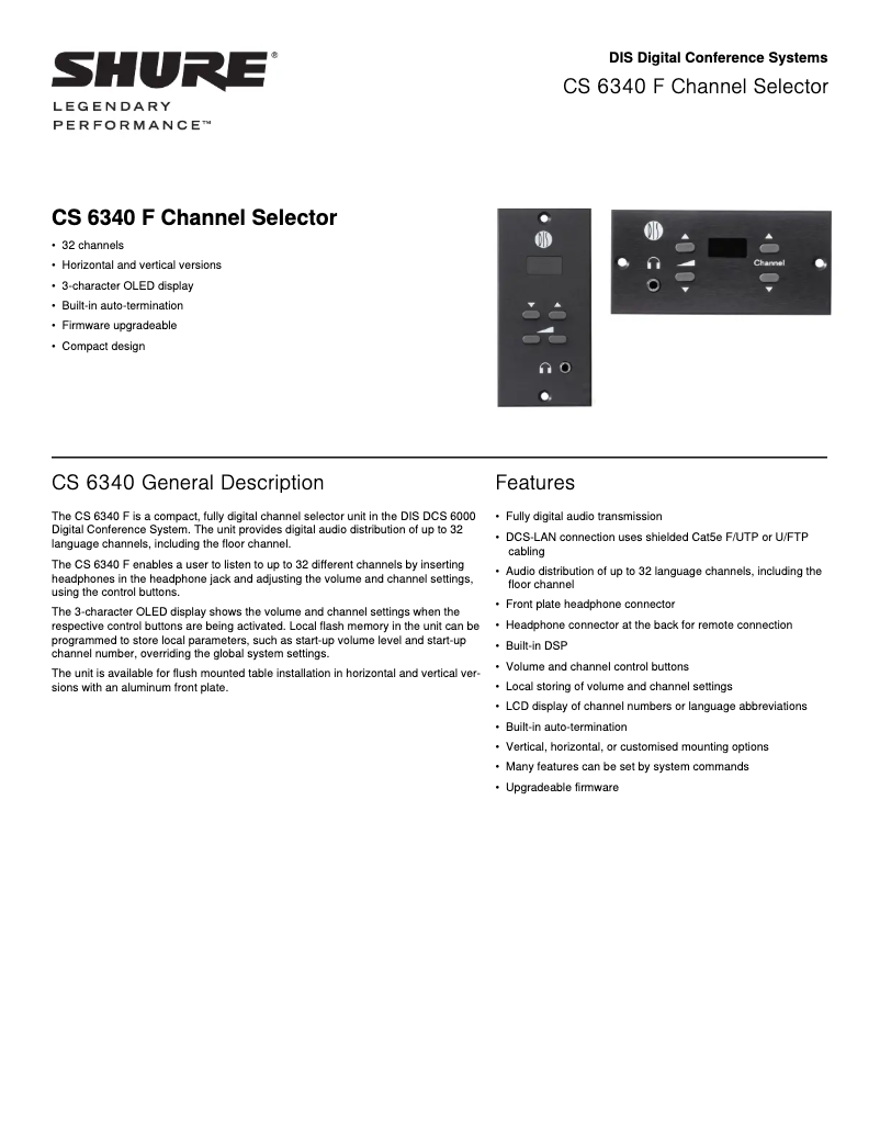 Página 1 del manual Ficha técnica Shure CS 6340 FH