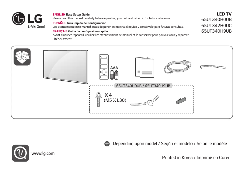 Image de la première page du manuel de l'appareil 65UT340H