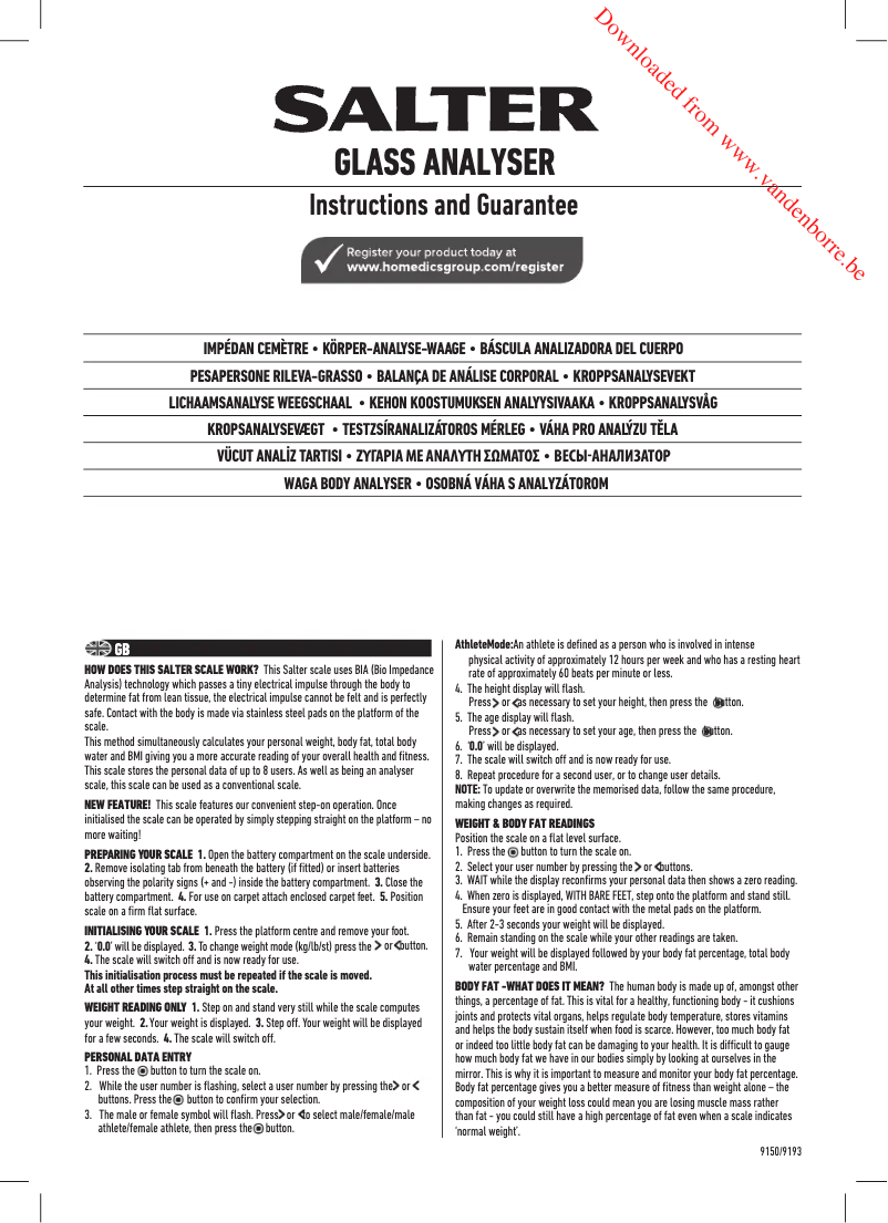 Page 1 de la notice Manuel utilisateur Salter 9193 BK3R