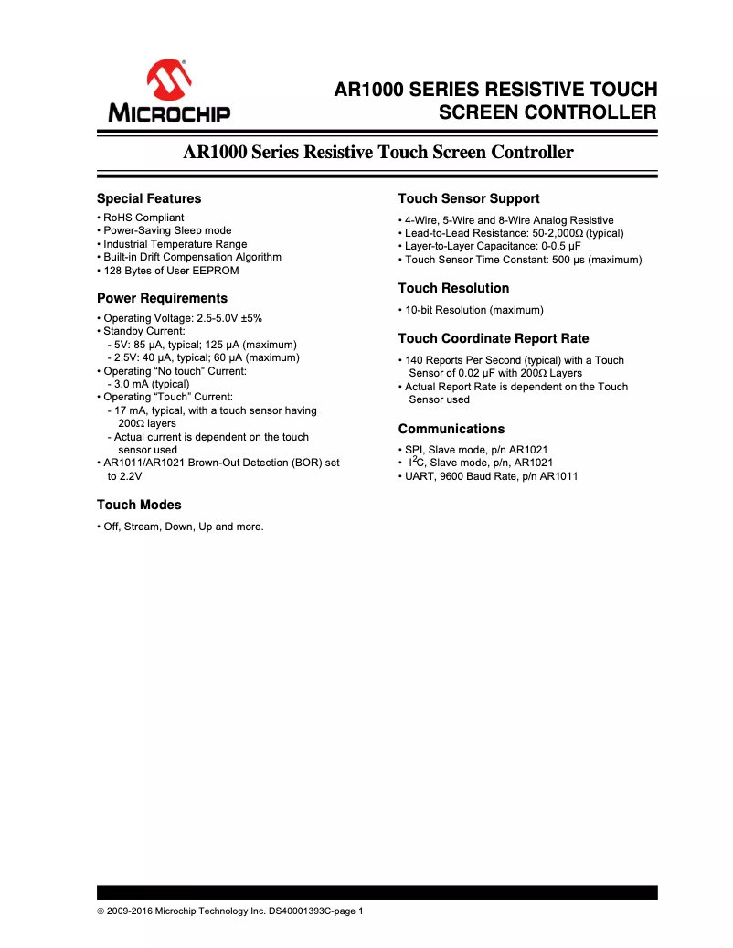 Página 1 del manual Manual de usuario Microchip AR1020