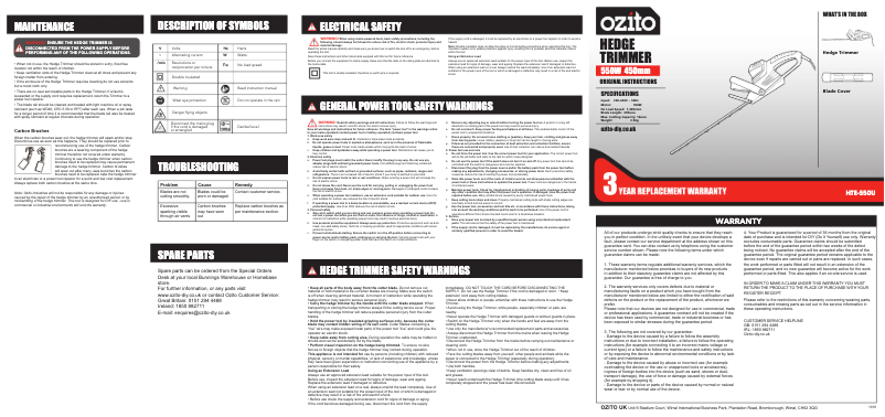 Page 1 de la notice Manuel utilisateur Ozito HTE-550U