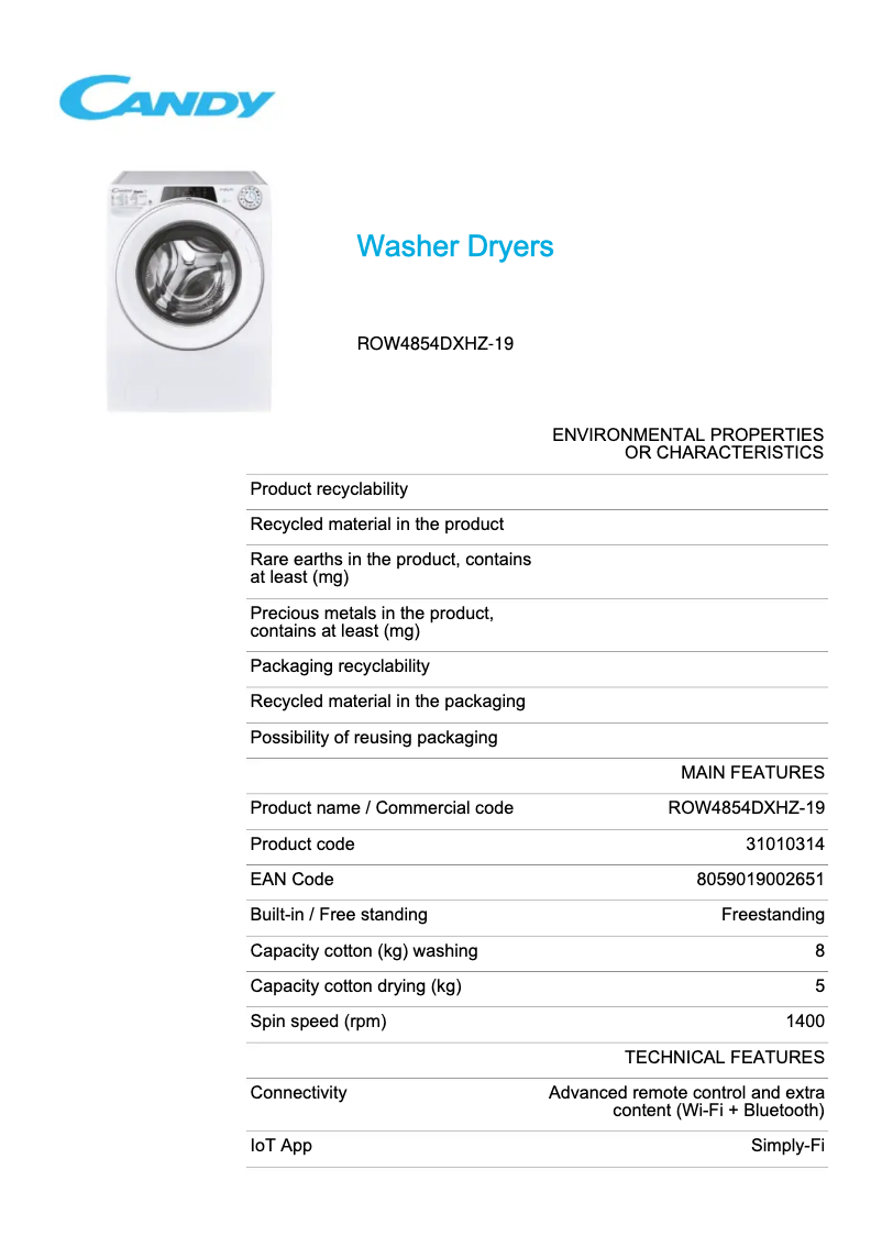 Image de la première page du manuel de l'appareil ROW4854DXHZ-19