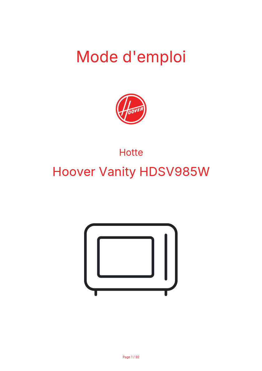 Page n°1 - Mode d'emploi Hoover Vanity HDSV985W