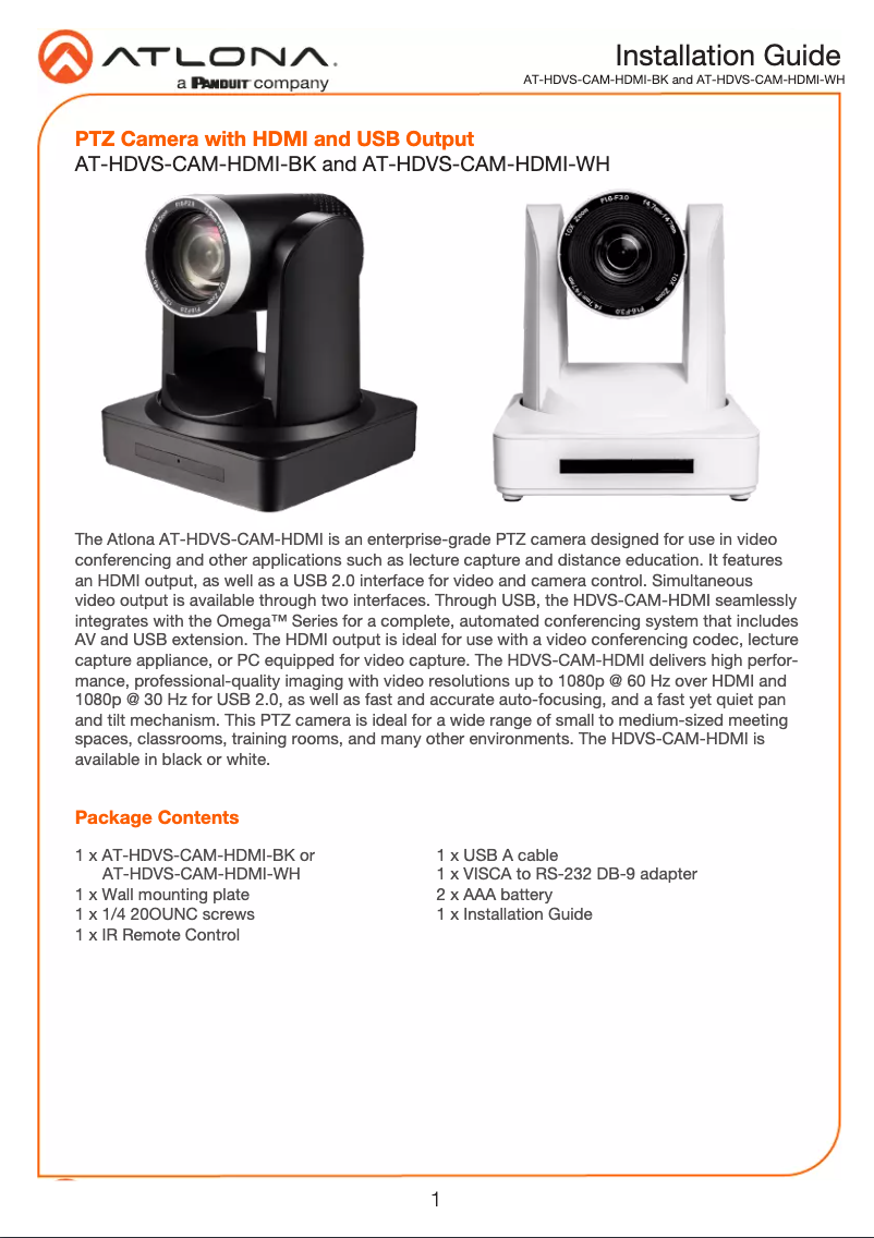 Image de la première page du manuel de l'appareil HDVS-CAM-HDMI-B