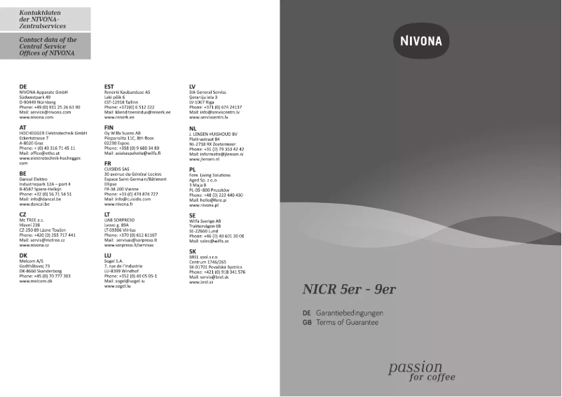 Página 1 del manual Información de garantía Nivona CafeRomatica 795