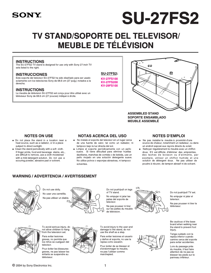 Page 1 de la notice Manuel utilisateur Sony SU-27FS2