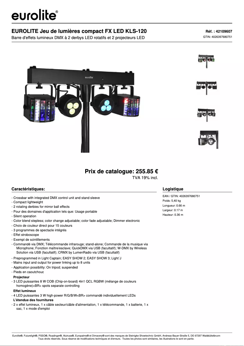 Page n°1 - Fiche technique Eurolite LED KLS-120