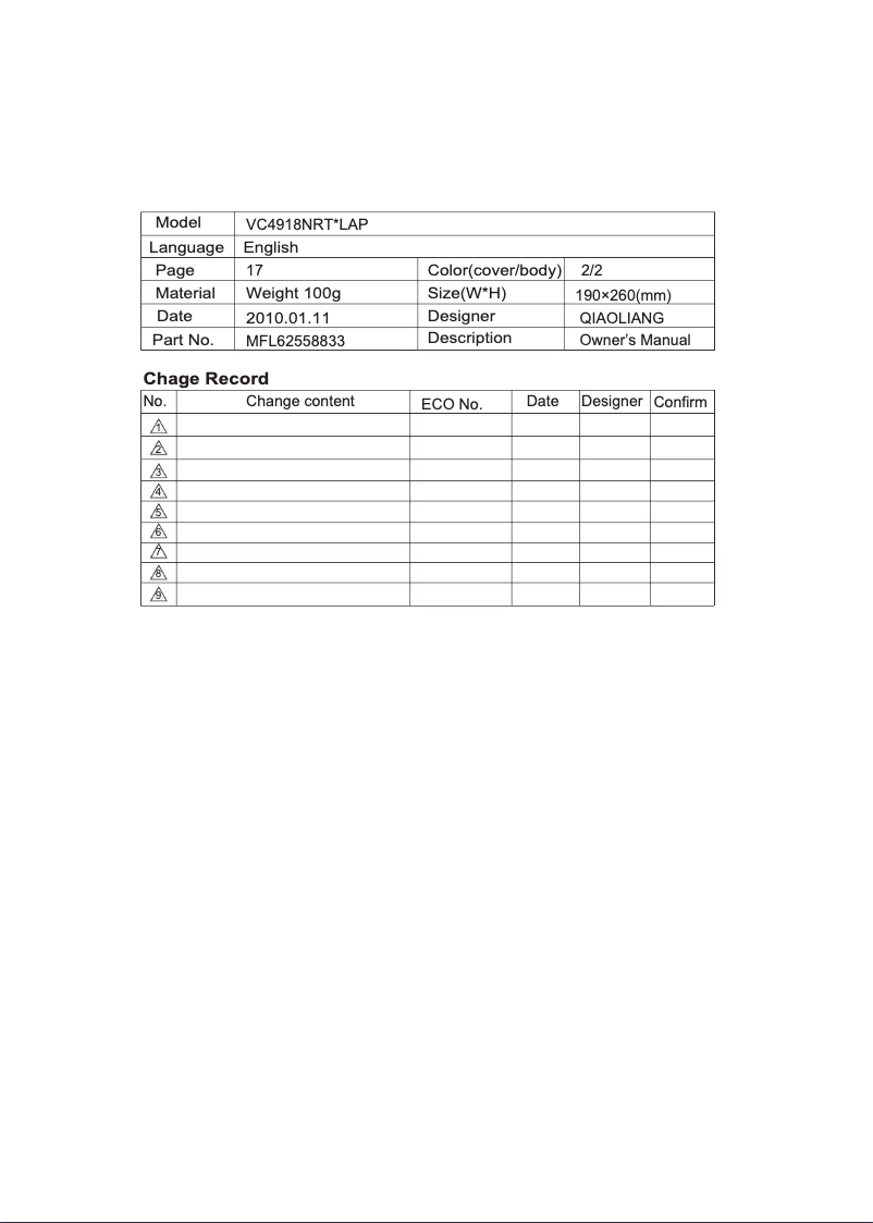 Page 1 de la notice Manuel utilisateur LG VC4918