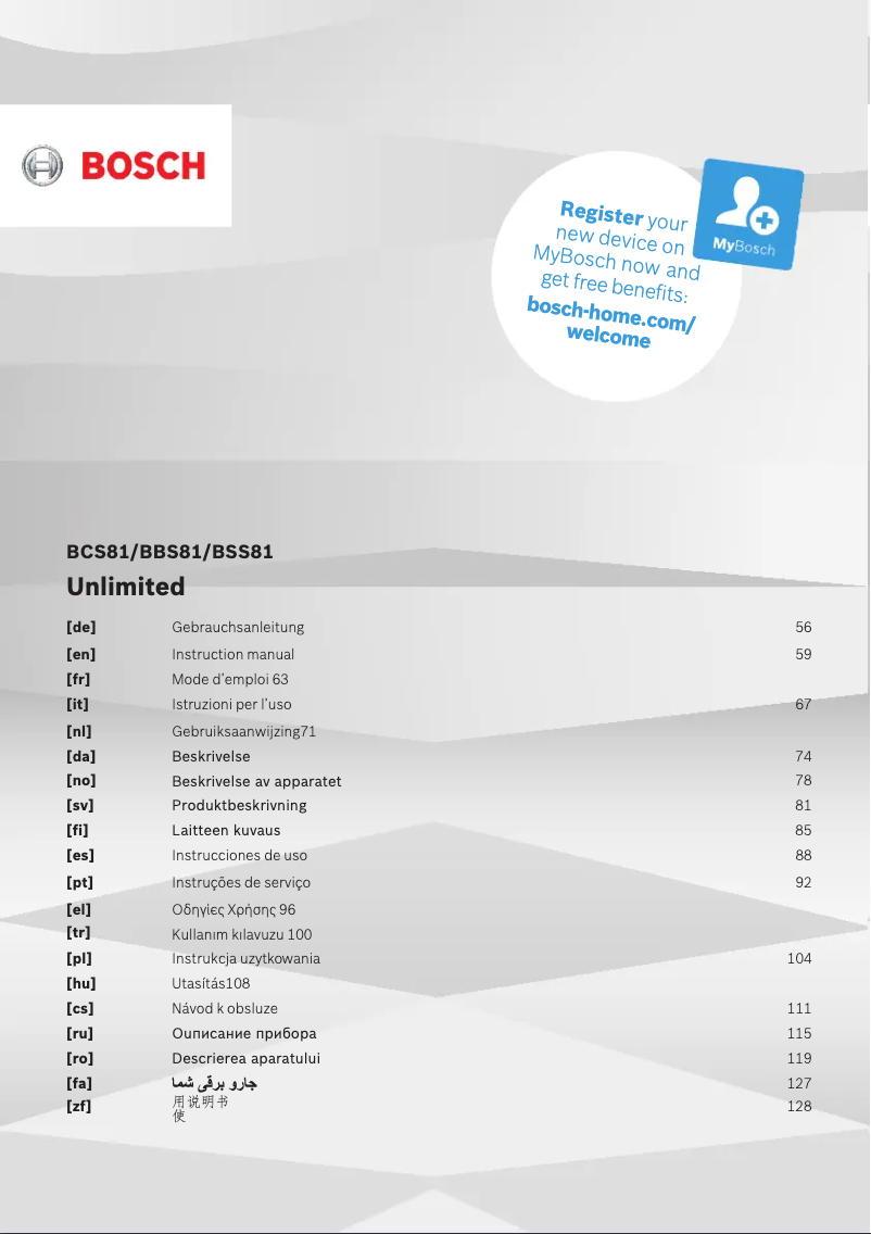 Page 1 de la notice Manuel utilisateur Bosch BCS1000