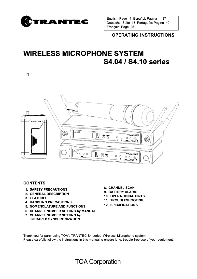 Image de la première page du manuel de l'appareil Trantec S4.10