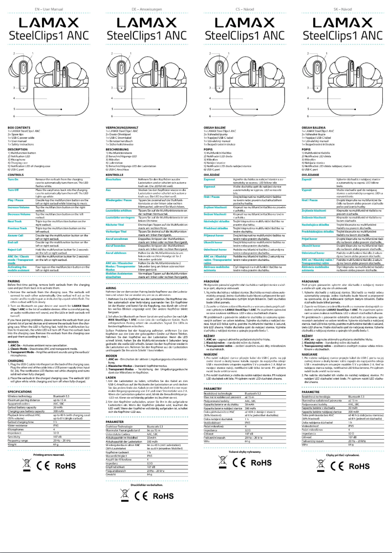 Page 1 de la notice Manuel utilisateur Lamax SteelClips1 ANC