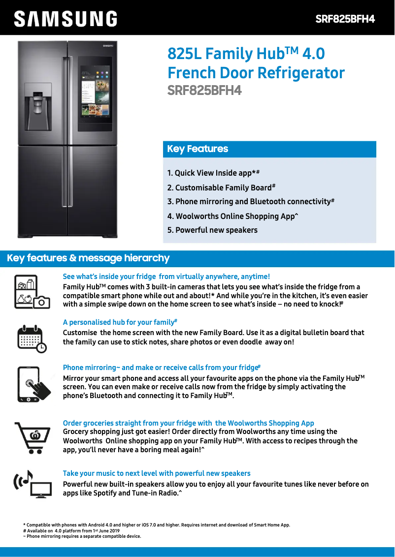 Page 1 de la notice Fiche technique Samsung SRF825BFH4