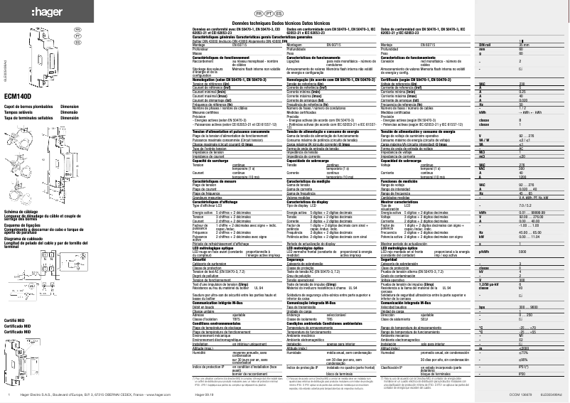 Page n°1 - Manuel utilisateur Hager ECM140D