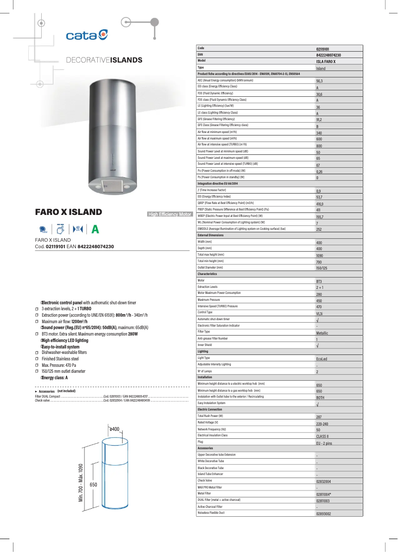Page 1 de la notice Fiche technique CATA Isla Faro X