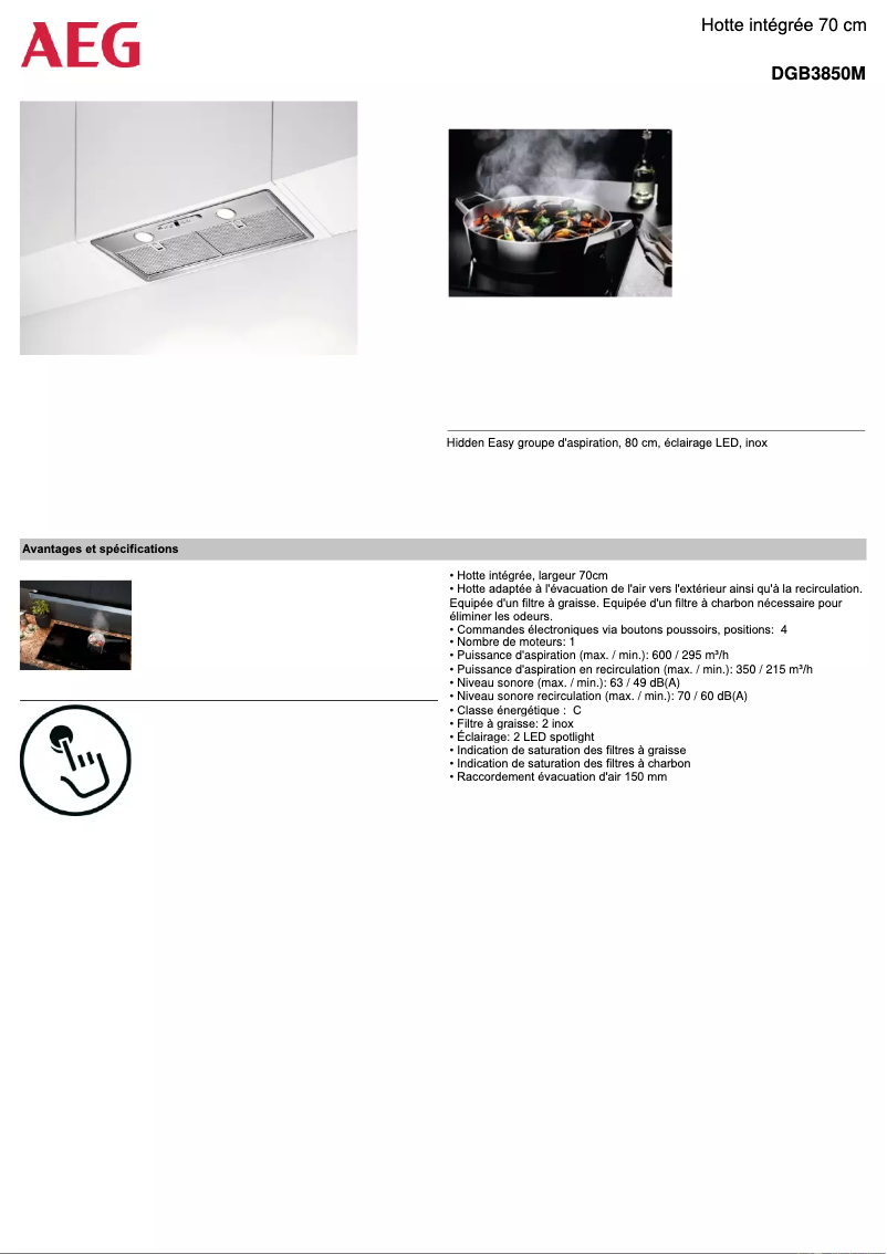 Página 1 del manual Ficha técnica AEG DGB3850M