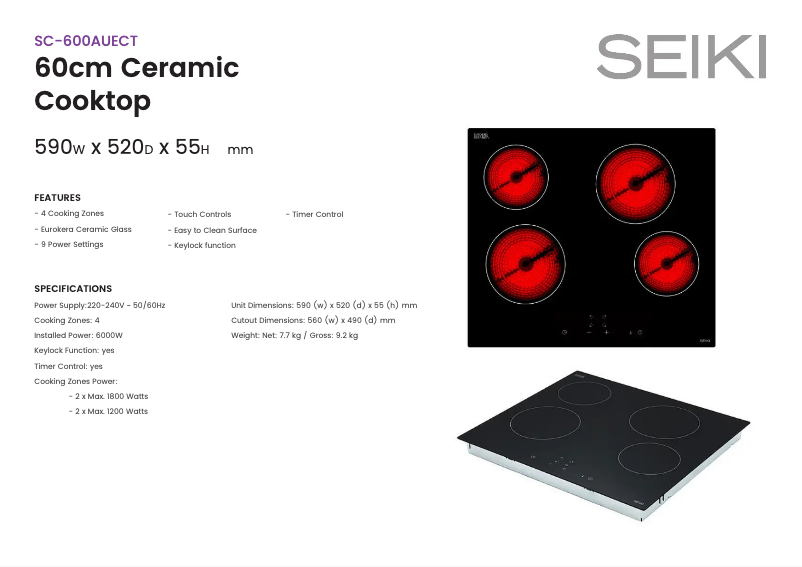 Page 1 de la notice Fiche technique Seiki SC-600AUECT