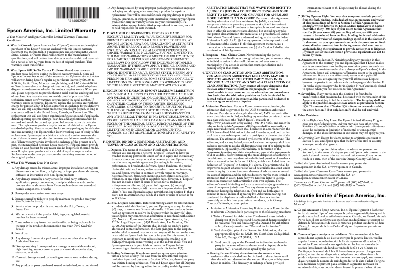 Page 1 de la notice Informations de garantie Epson Moverio BT-40S