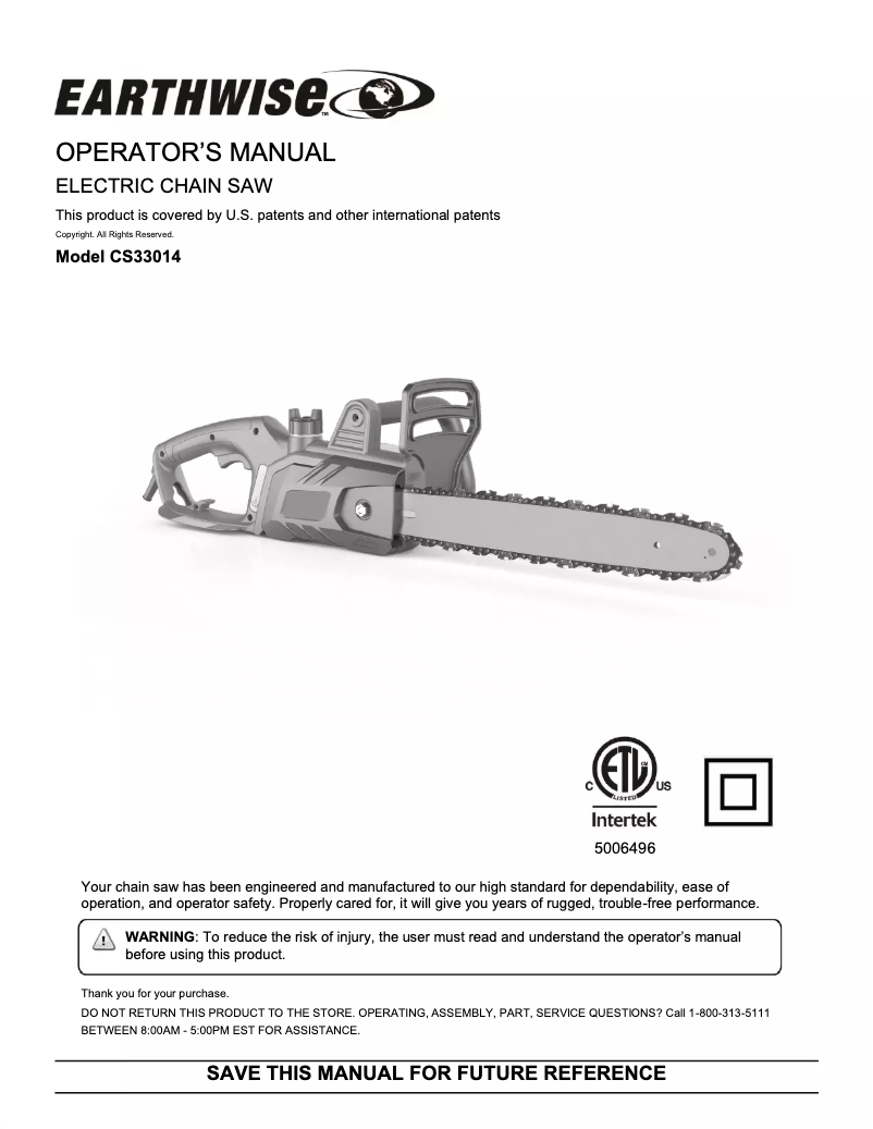 Página 1 del manual Manual de usuario Earthwise CS33014