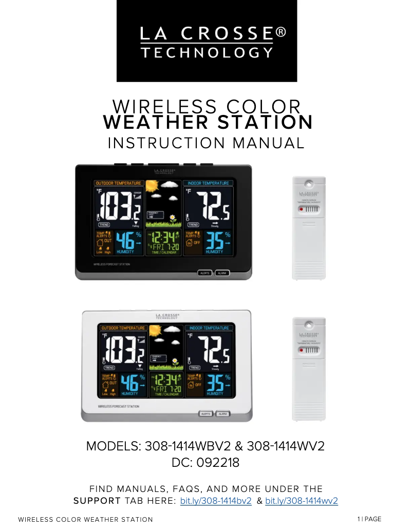 Page 1 of the manual User Manual La Crosse Technology 308-1414WV2