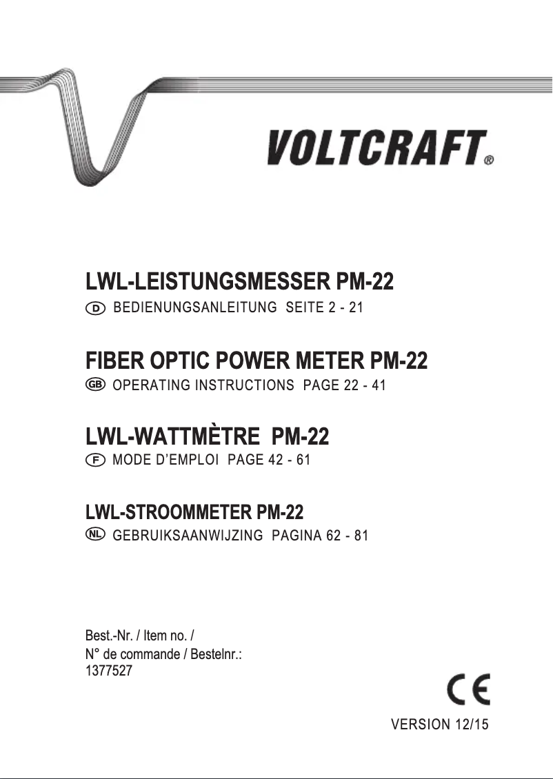 Page 1 de la notice Manuel utilisateur Voltcraft PM-22