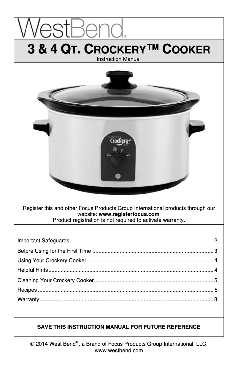 Page n°1 - Manuel utilisateur WestBend 84293