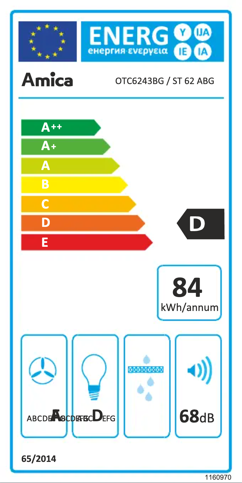 Page 1 de la notice Label énergétique Amica OTC6243BG