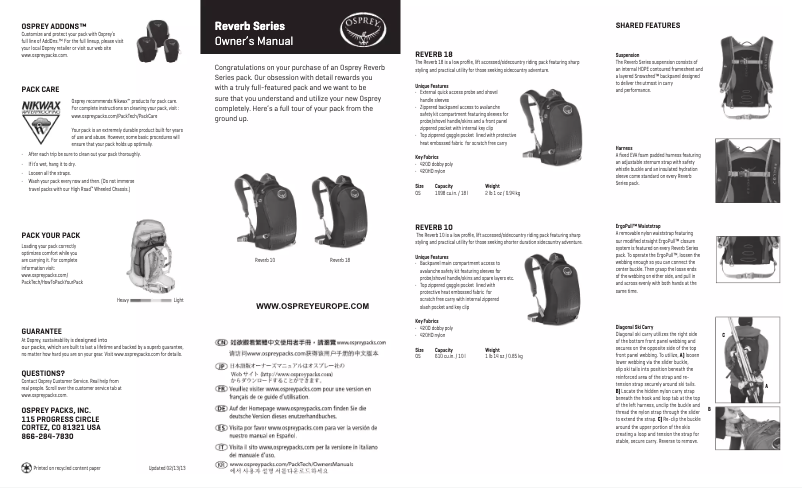 Page 1 de la notice Manuel utilisateur Osprey Reverb 10