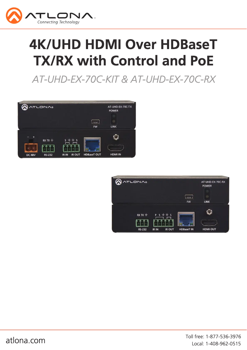 Page 1 de la notice Manuel utilisateur Atlona AT-UHD-EX-70C-KIT