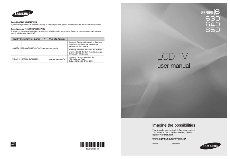 Page 1 de la notice Manuel utilisateur Samsung LN37B650