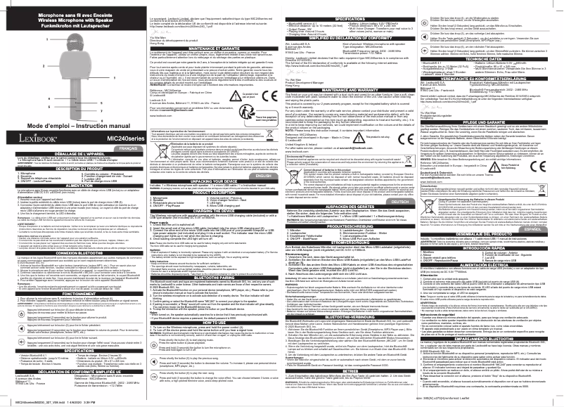 Page 1 de la notice Manuel utilisateur Lexibook MIC240
